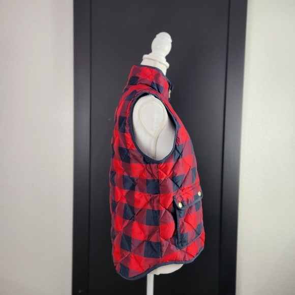 J. Crew Red & Navy Buffalo Plaid Down Puffer Vest Size Small - Picture 7 of 14